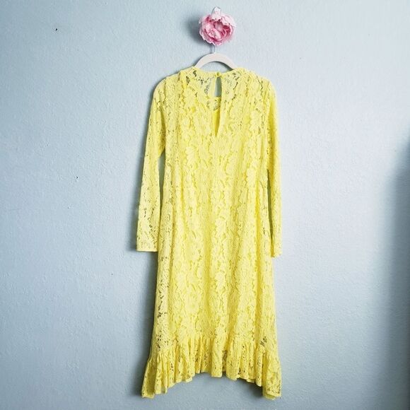 ASOS Yellow Lace Long Sleeve Midi Dress - Picture 9 of 10